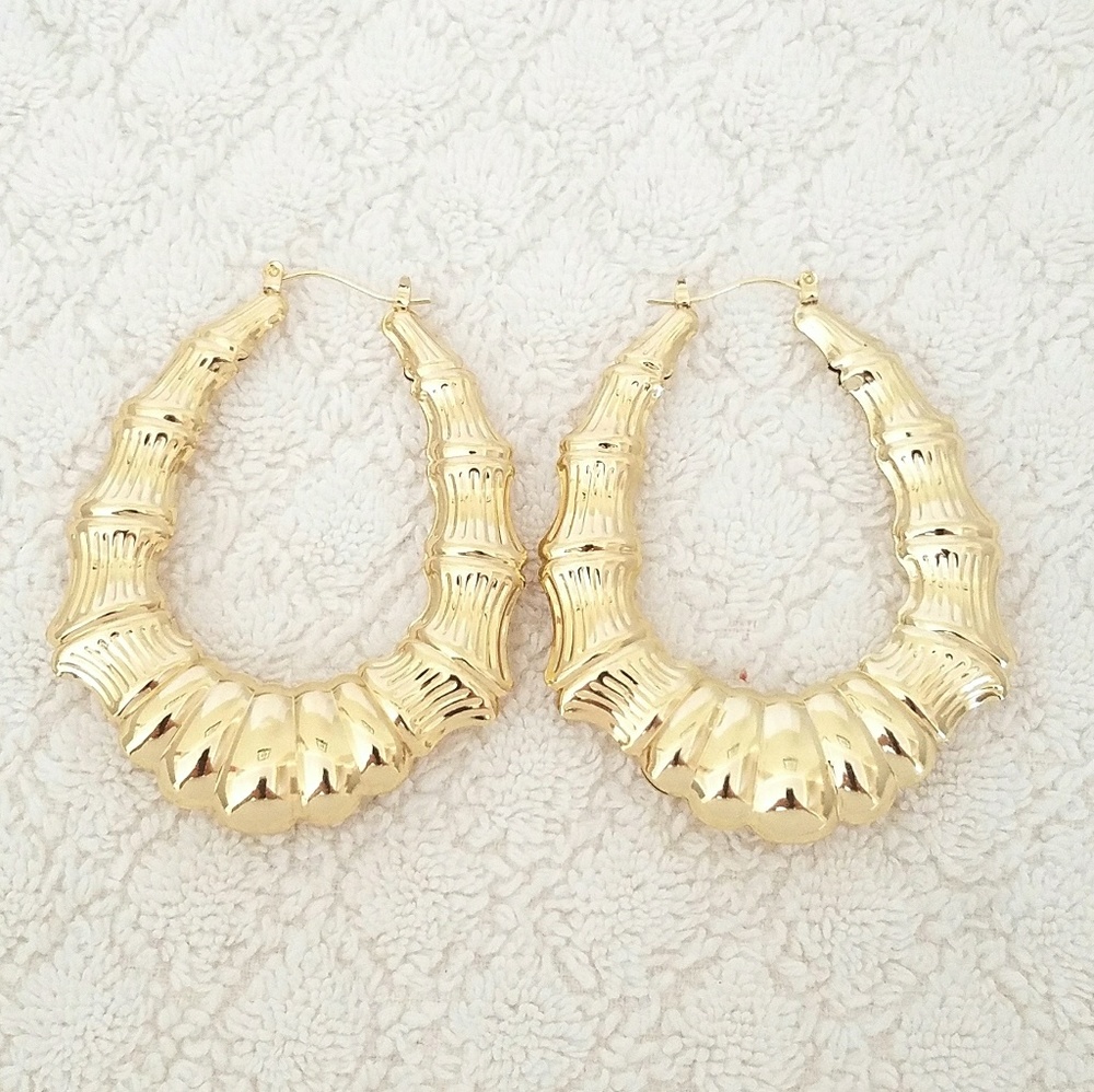 High Quality Tear Drop Bamboo Style Hoop Earring